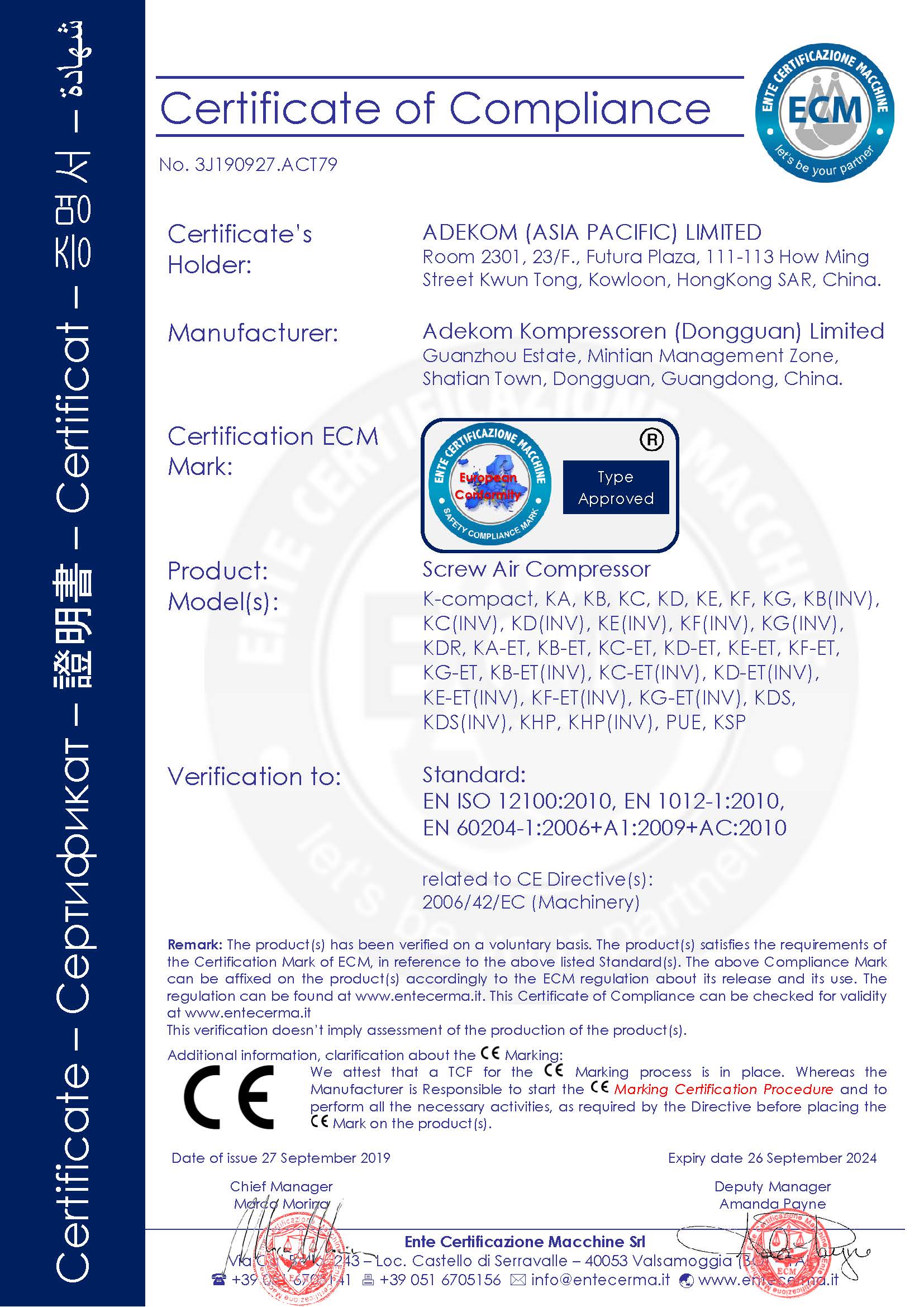 CE Certificate, Verification of Compliance, 2019